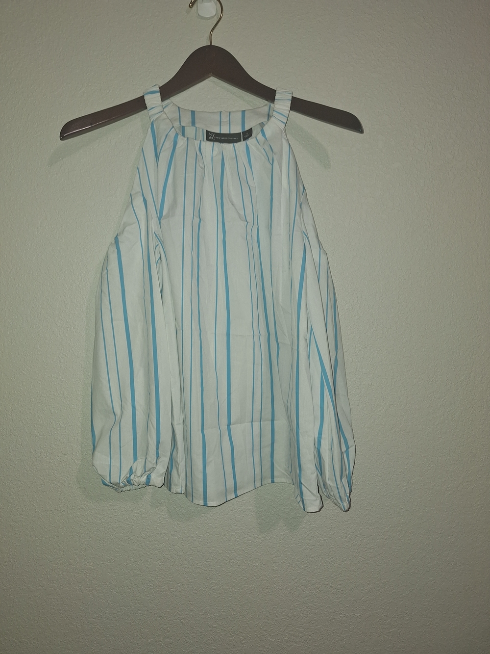 Light Blue and White Striped Halter Blouse